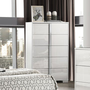 Contemporary Style 1pc Chest UV Finish Chrome Legs And vertical Handles Ball Bearing Glides White Bedroom Furniture