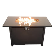 Contemporary Steel Outdoor Fire Pit Table with Lid in Black, 25'' H x 42'' W