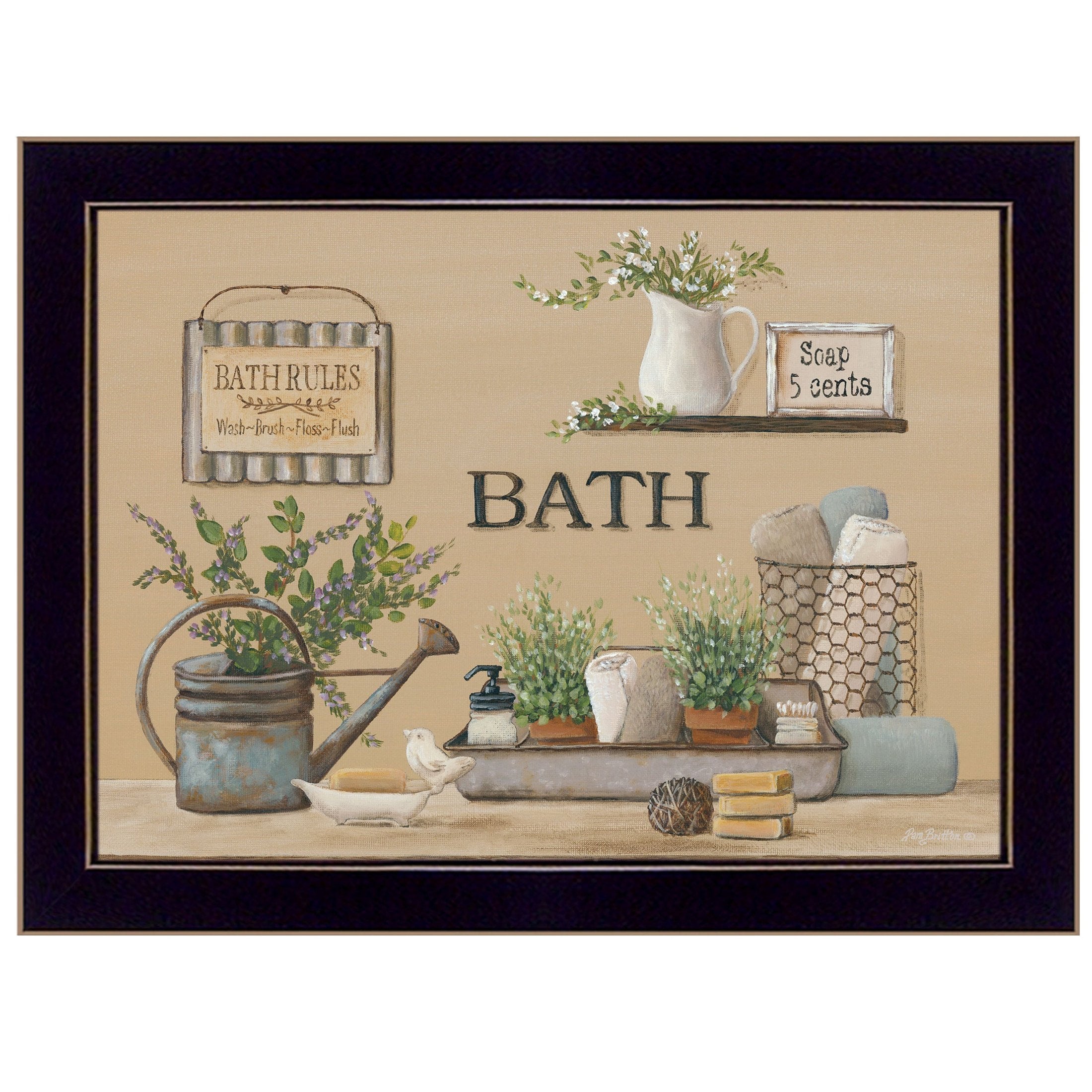'Farmhouse Bath II' By Pam Britton, Ready to Hang Framed Print, Black Frame