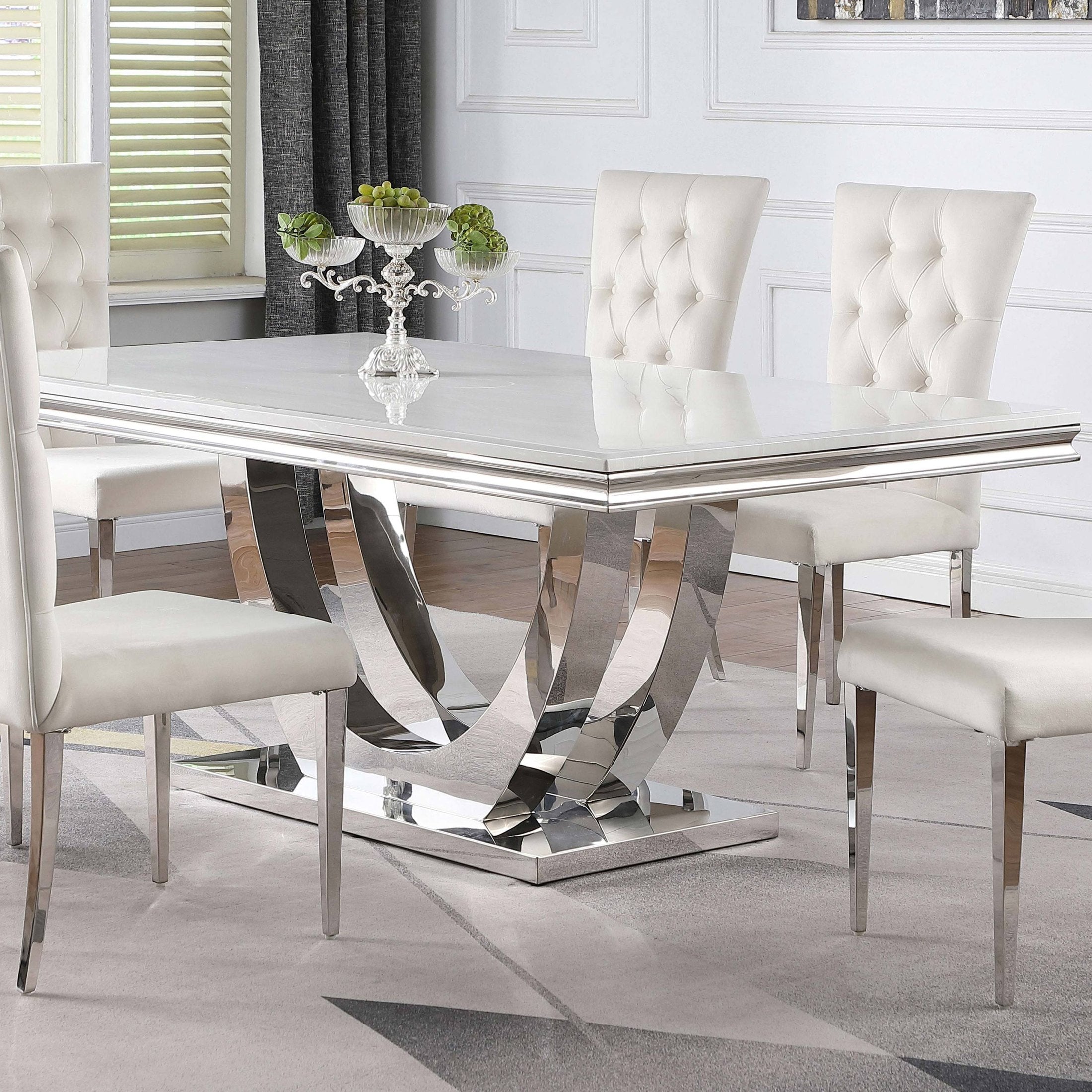 Allessandra White and Chrome Rectangular U-Shaped Base Dining Table