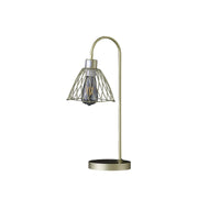 20.5' In Industrial Farm Pendant Cage Satin Matte Gold Metal Table Lamp