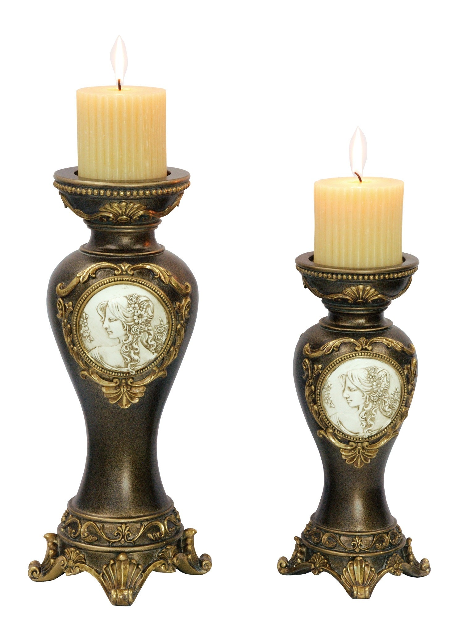 11' and 14' Tall Polyresin Candleholder, Bronze finish (Set of 2)