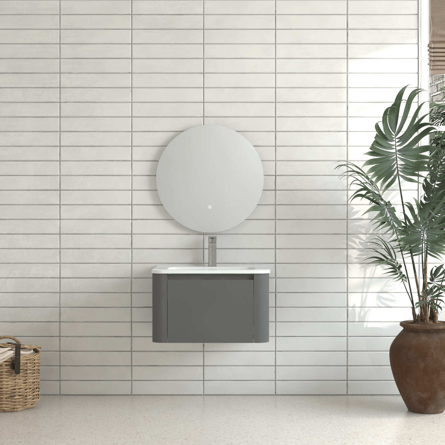 24' Grey Wall Mounted Bathroom Vanity with Basin Floating Vanity Drawer Bathroom Cabinet with White Ceramic Integrated Basin