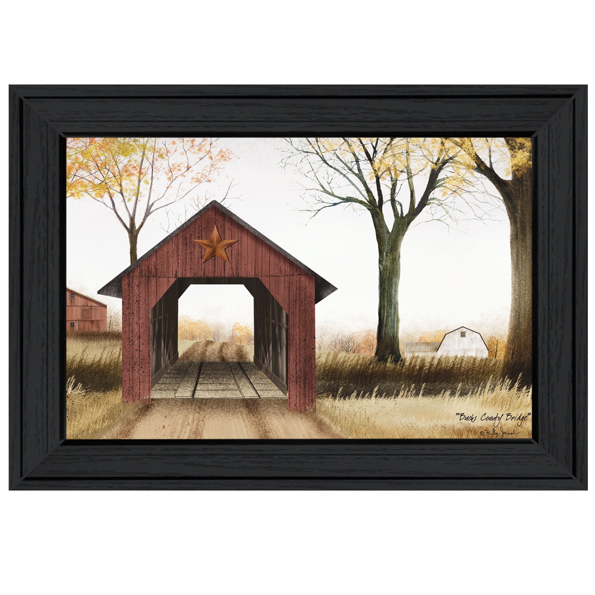 'Bucks County Bridge' By Billy Jacobs, Ready to Hang Framed Print, Black Frame