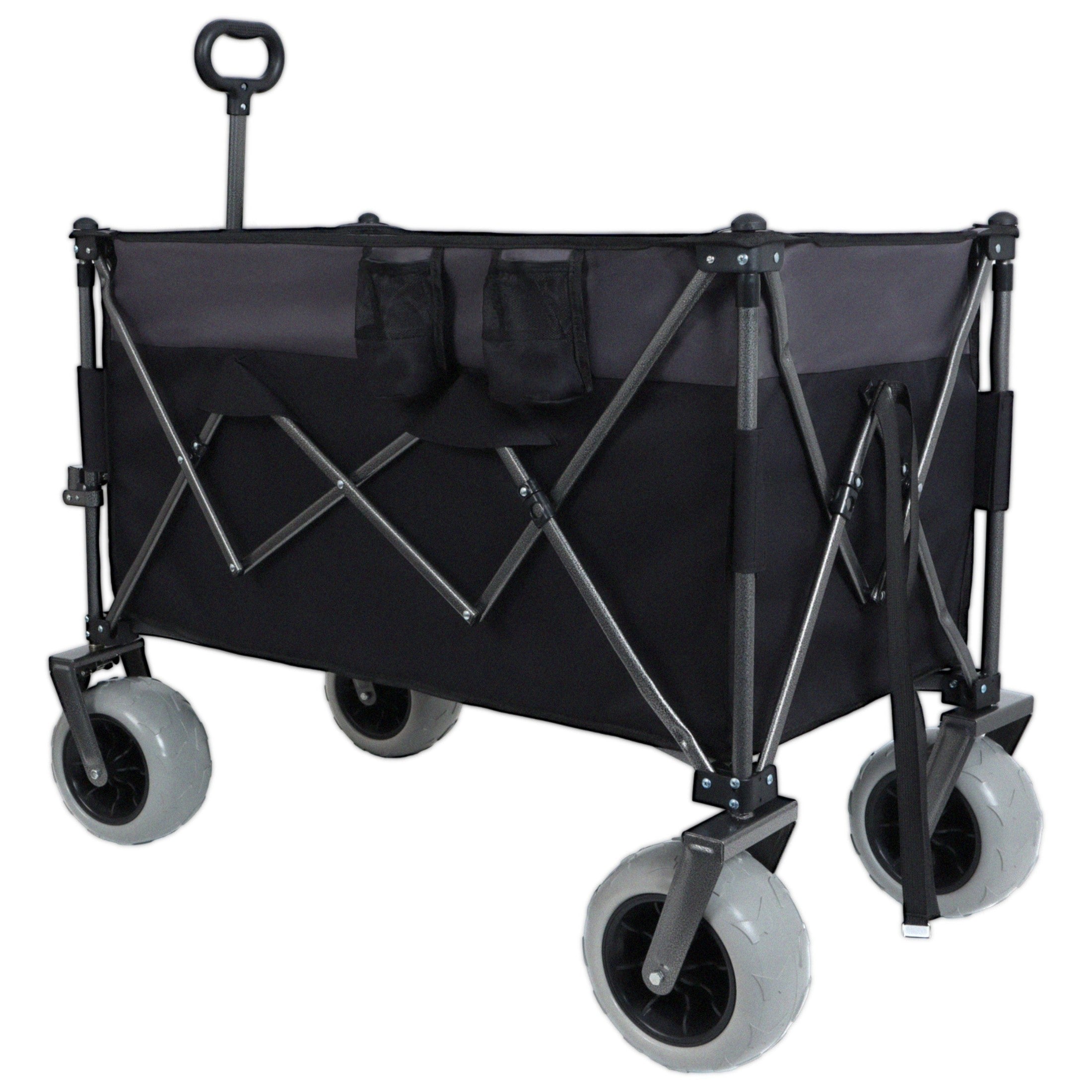 9' x 4' All-Terrain Balloon Wheels! 300L XL Heavy-Duty Folding Wagon Cart - 480lbs Capacity, Conquers Sand & Rough Terrain, w/Brakes, Pockets, Cup Holders, Black/Gray