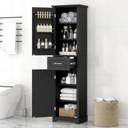 Tall Bathroom Storage Cabinet, Freestanding Storage Cabinet with Two Doors and Adjustable Shelves, Door Shelve Design, MDF Board with Painted Finish, Black