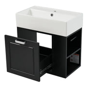 Modern Wall-Mounted 21.8 inch Bathroom Vanity with Sink, Soft-Close Drawer, Adjustable Shelf, Toilet Paper Holder, Black