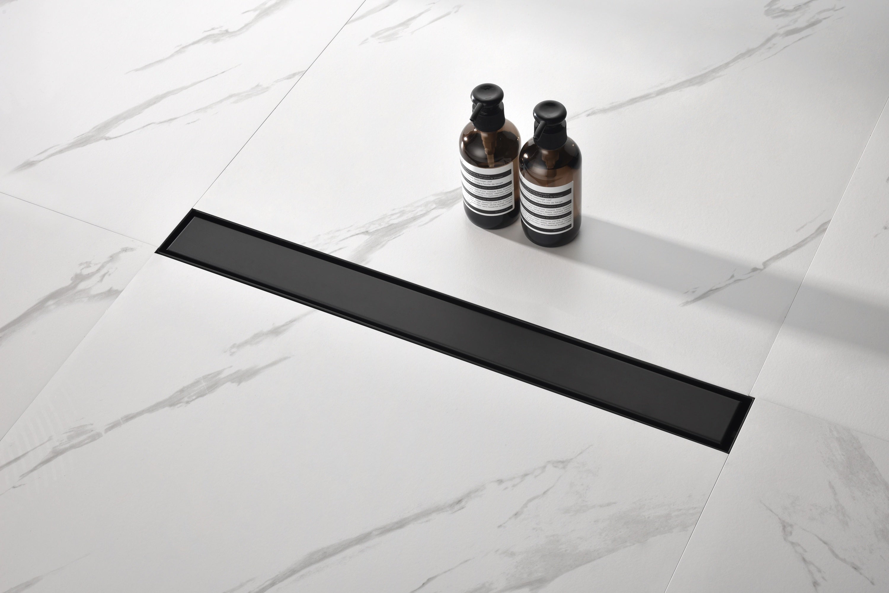 Linear Shower Drain with Removable Quadrato Pattern Grate, 304 Stainless Shower Drain Included Hair Strainer and Leveling Feet