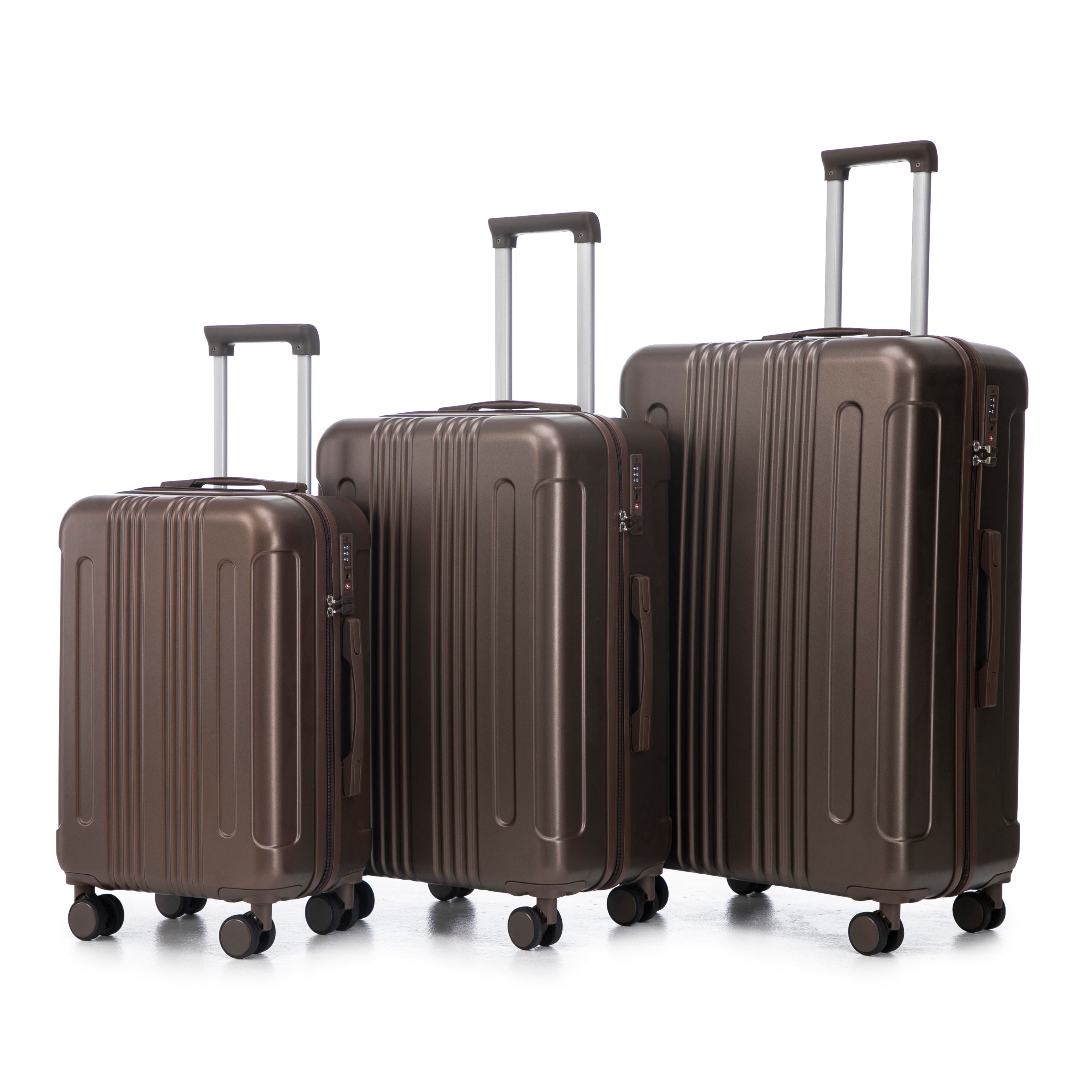 20'/24'/28' 3 pcs/set in ABS Spinner Wheel Luggage, Carry on Suitcase, Matching Color, TSA Combination Lock (Brown)