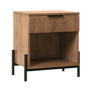 Modern Fluted-Drawer Nightstand with Open Cubby, Coffee Finish, MDF, 22 x 15.75 x 24 Inches