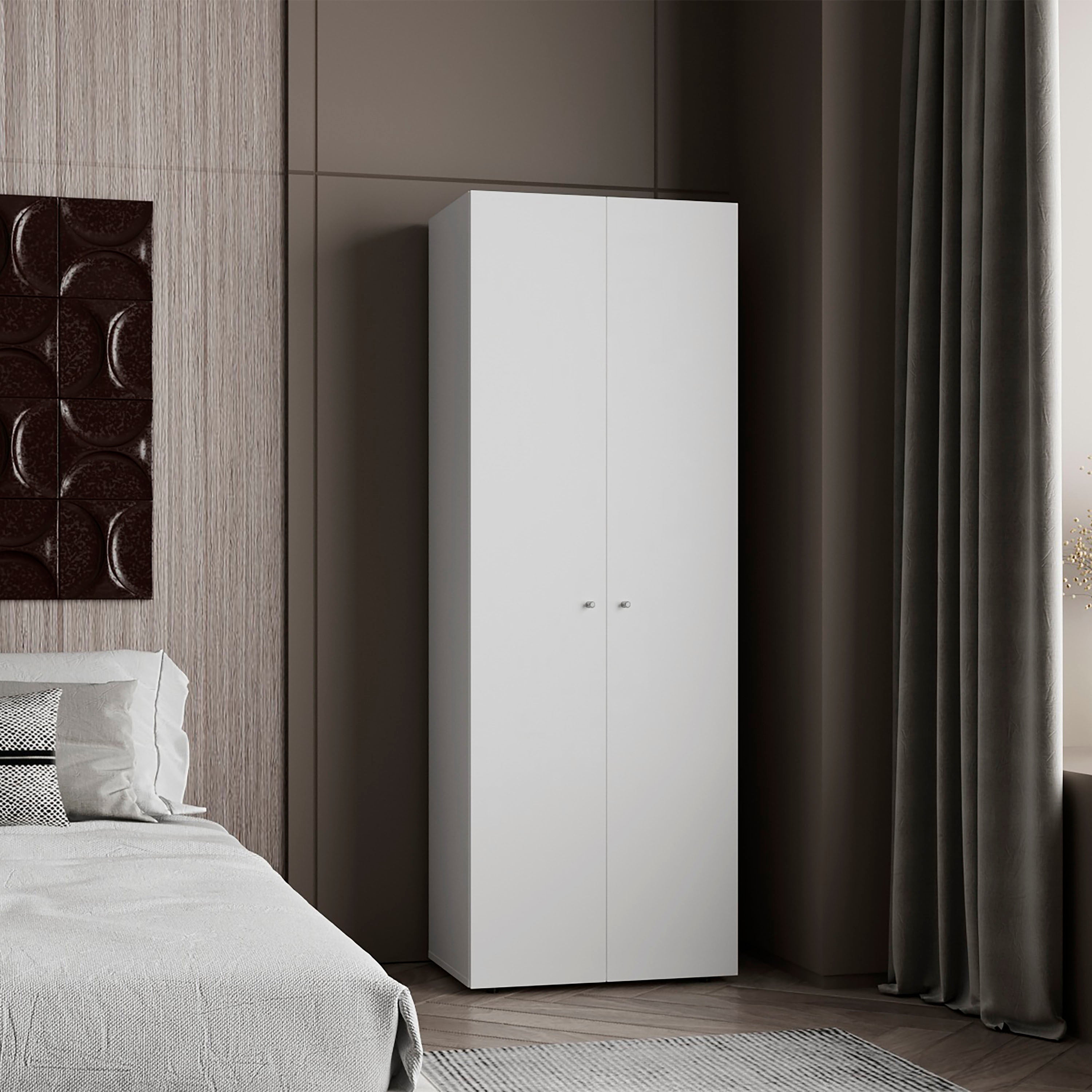 Home 2 Door Closet System, Four Fixed Shelves, Compact Wardrobe for Bedroom Organization, Laundry Room Organization, Utility Room Organization, Freestanding Storage Furniture, White
