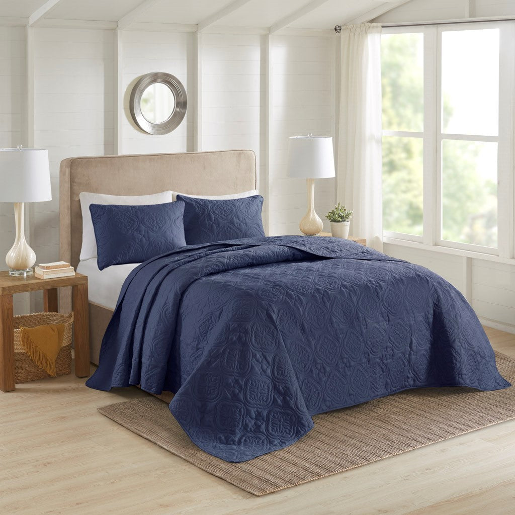 3 Piece Reversible Bedspread Set Navy Full/Queen