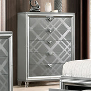Contemporary Style 1pc Chest Acrylic Legs Embossed Art Deco Diamond Faux Drawers Handles Silver Finish