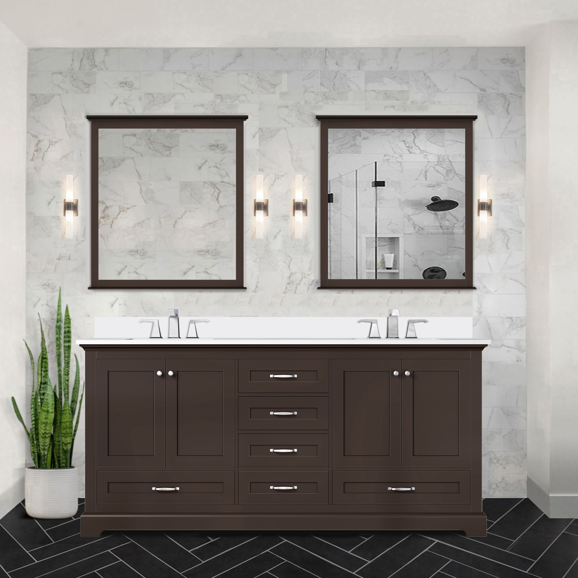 Espresso Double Bath Vanity 72 in. W x 22 in. D, with Cultured Marble Top