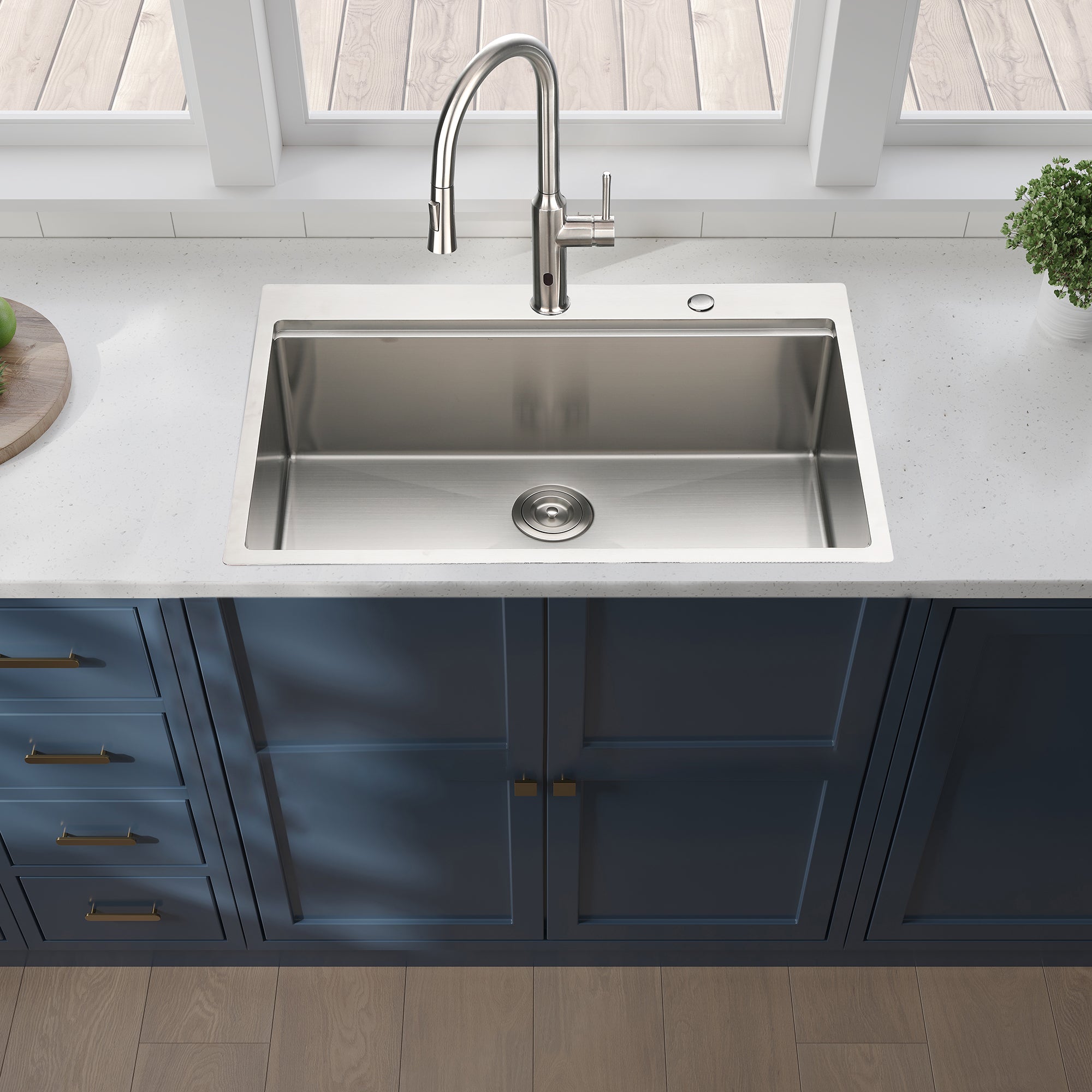 33x22x10'Drop-in Single Bowl Stainless Steel Kitchen Sink with Workstation