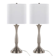 Sawyer 25' Contemporary Metal Table Lamp in Brushed Nickel with White Linen Shade and Built-in USB Port from Grandview Gallery by LumiSource - Set of 2