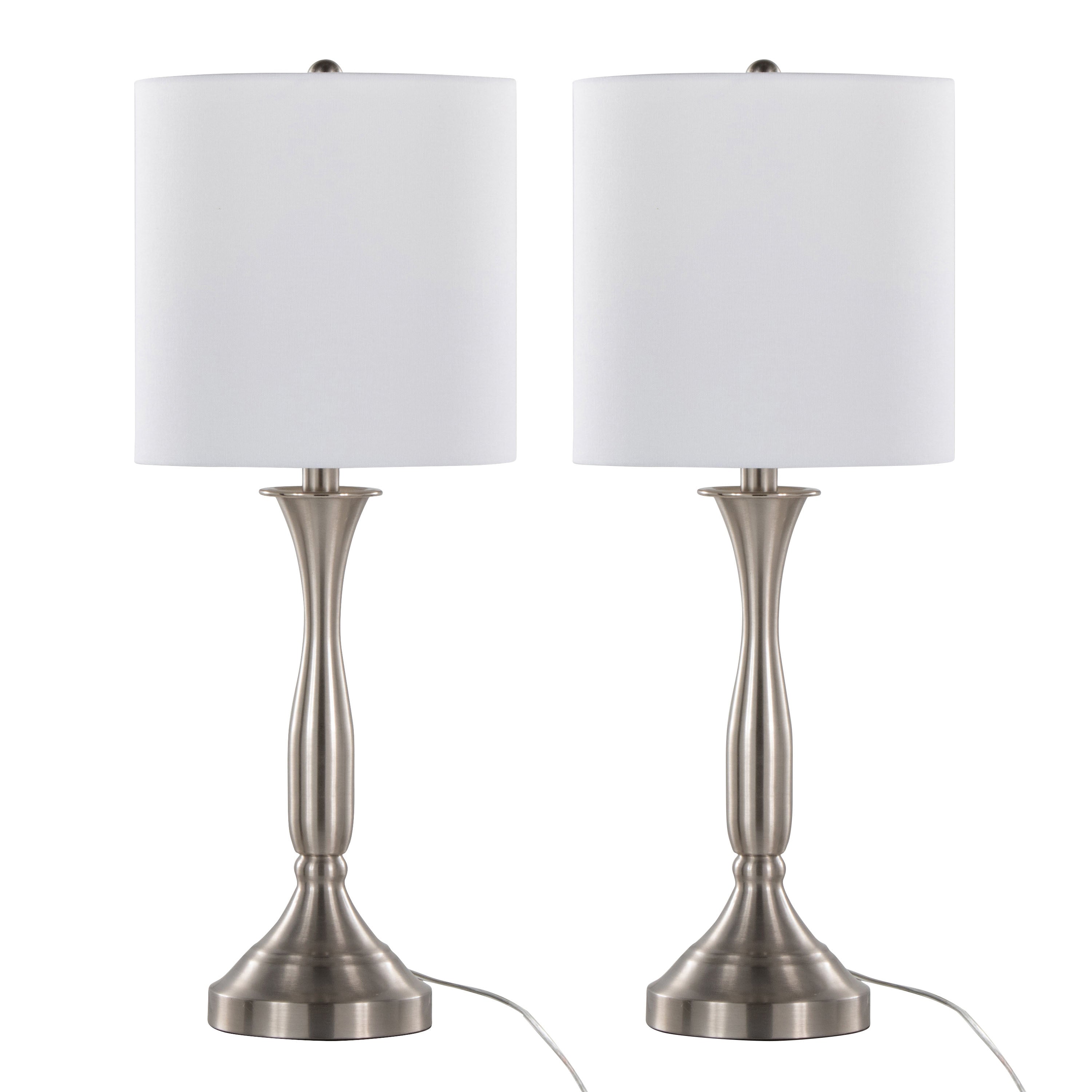 Sawyer 25' Contemporary Metal Table Lamp in Brushed Nickel with White Linen Shade and Built-in USB Port from Grandview Gallery by LumiSource - Set of 2