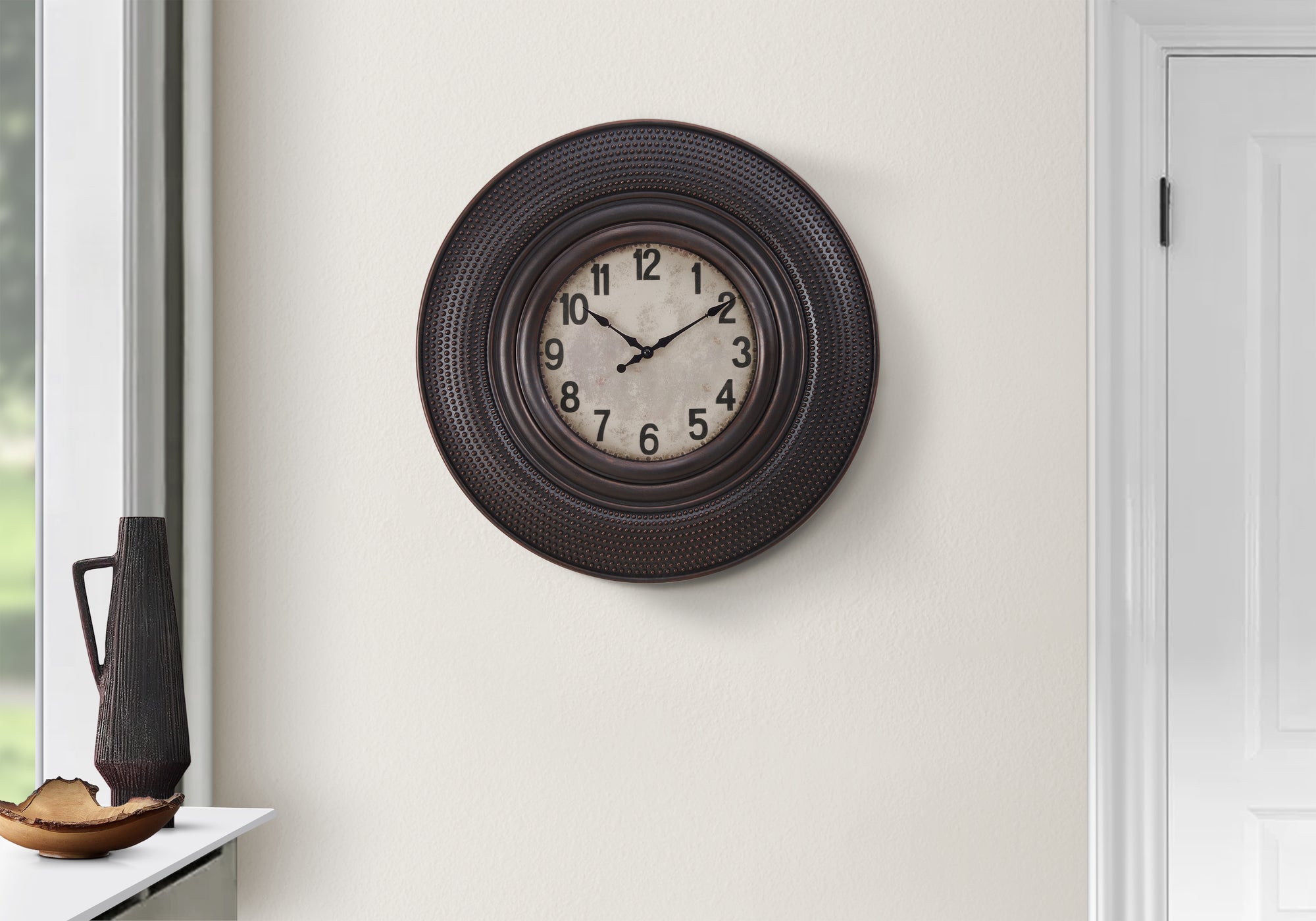 Clocks, 20' Round, Wall Clock, Antique Brown, Transitional
