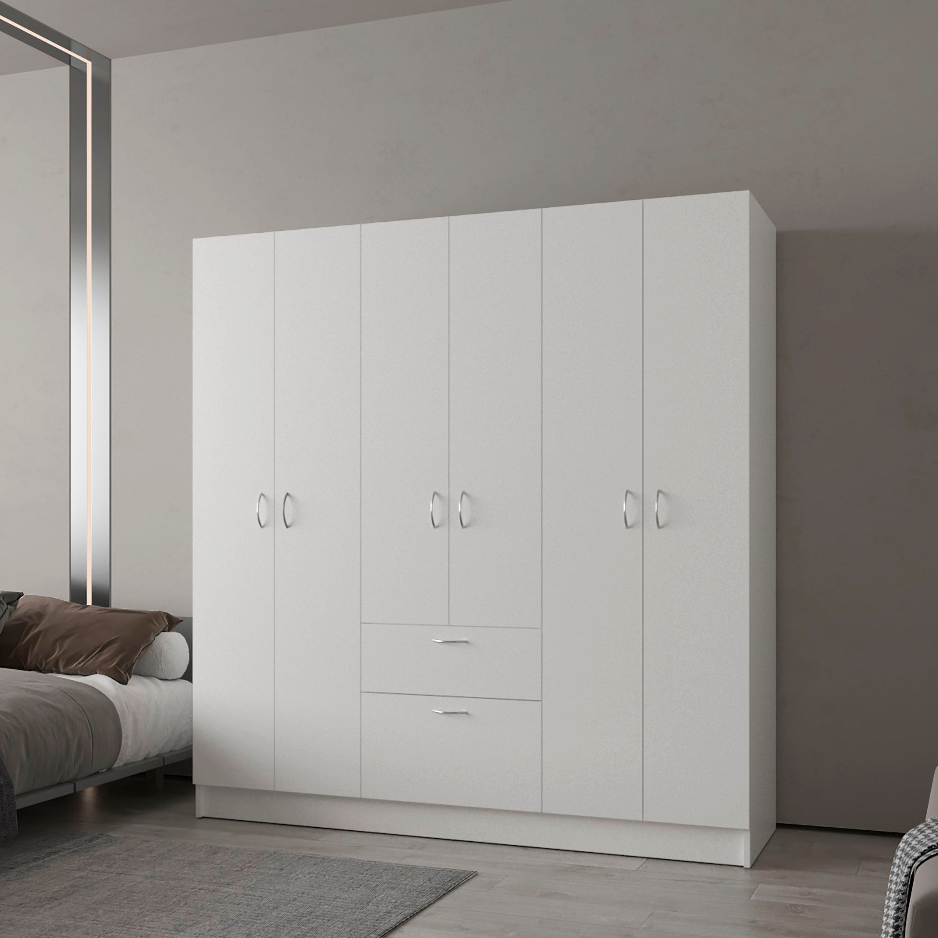 FM FURNITURE Olin 6-Door Wardrobe with Shelves and Drawer, Multistorage'