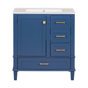 Modern Bathroom Vanity Cabinet with Sink Combo Set, Soft Closing Door & 3 Drawers, Solid Wood Frame, Blue, 30 Inch