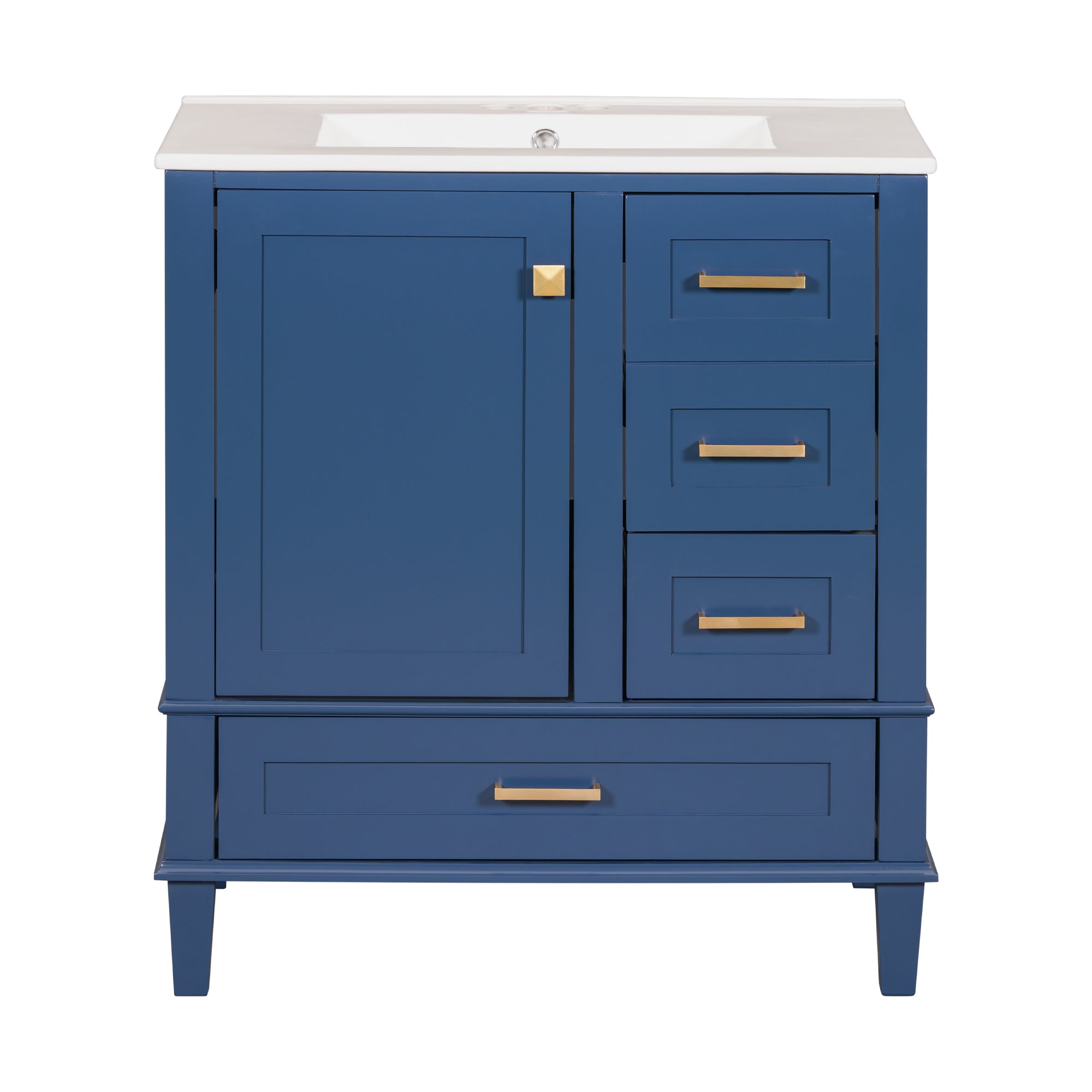 Modern Bathroom Vanity Cabinet with Sink Combo Set, Soft Closing Door & 3 Drawers, Solid Wood Frame, Blue, 30 Inch
