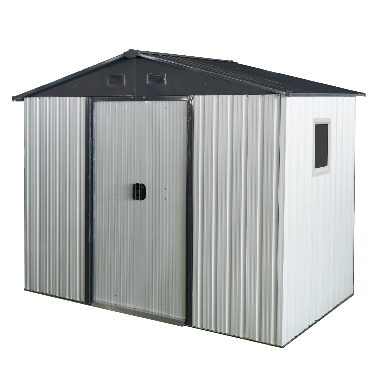 8ft x 4ft Outdoor Metal Storage Shed with Window and Metal Foundation - White and Black