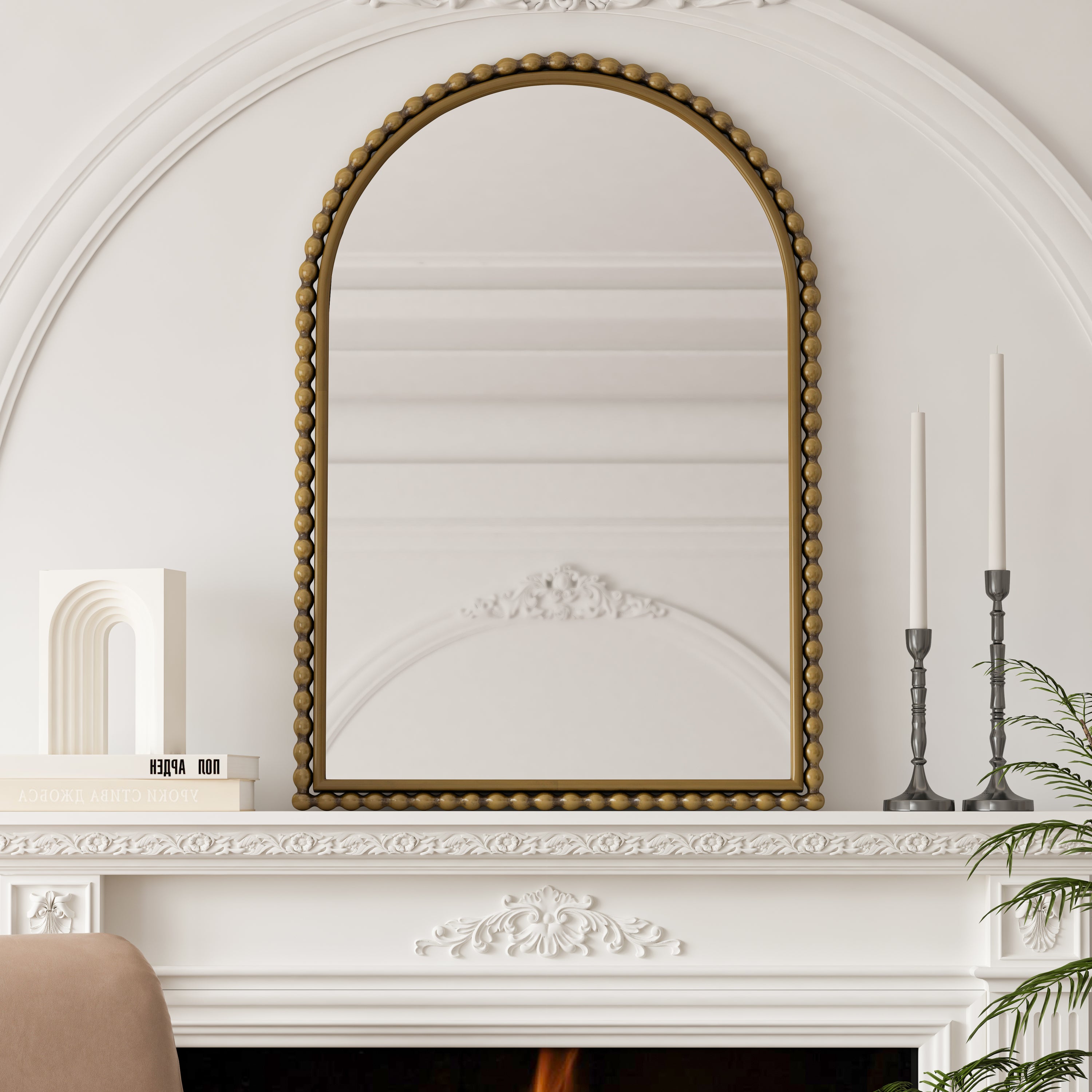 Iron Art Arch Vintage Vanity Mirror, Wall Hanging, Placed On The Table, Suitable For Living Room, Bedroom, Bathroom (Gold)