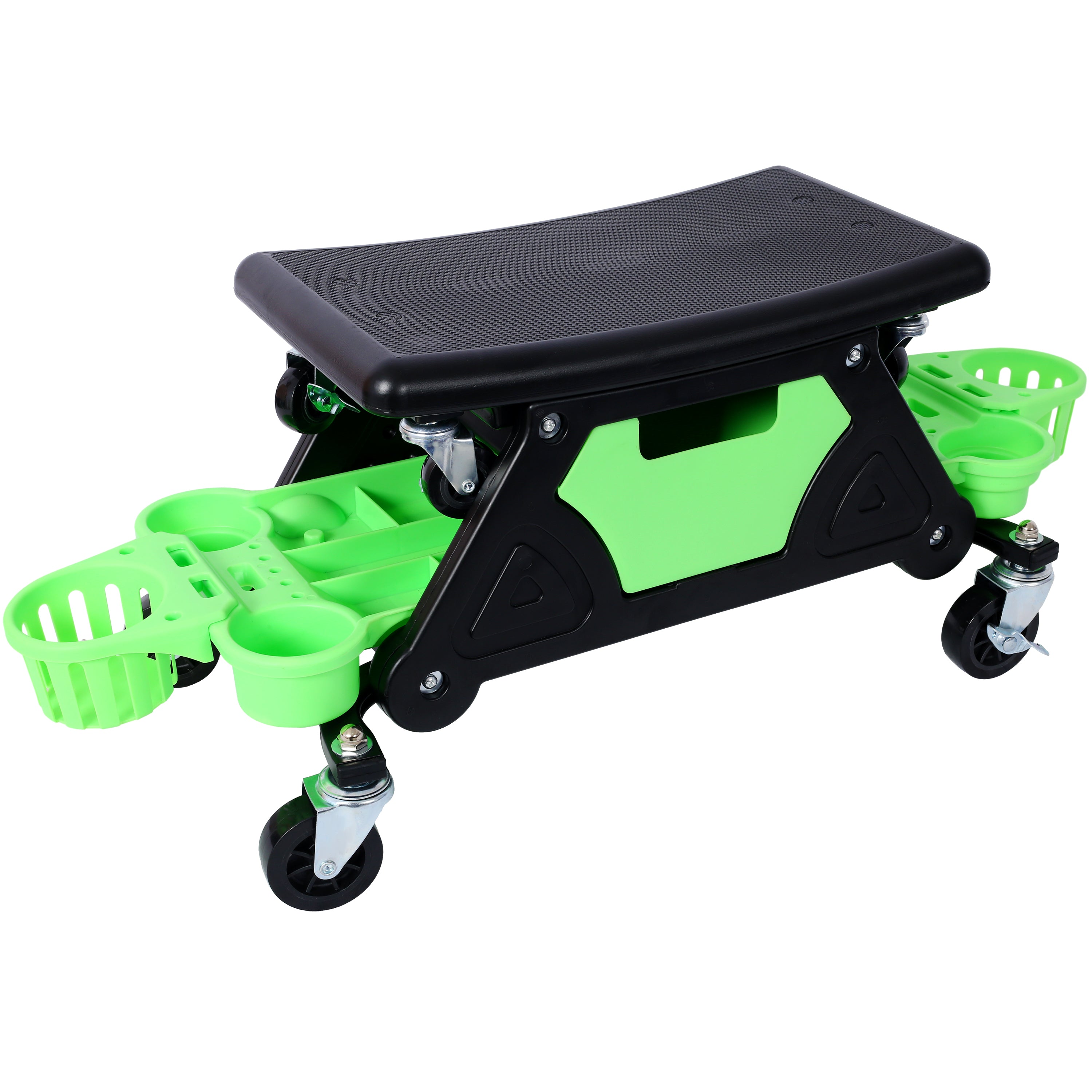 Rolling Detailing Creeper Seat with Wheels, Removable Tool Trays, 300 Lbs Capacity, Green HDPE, 34.2 x 13.4 x 13 inches