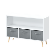 Kids Bookcase with Collapsible Fabric Drawers, Children's Book Display, Toy Storage Cabinet Organizer, White/Gray, MDF+Pine