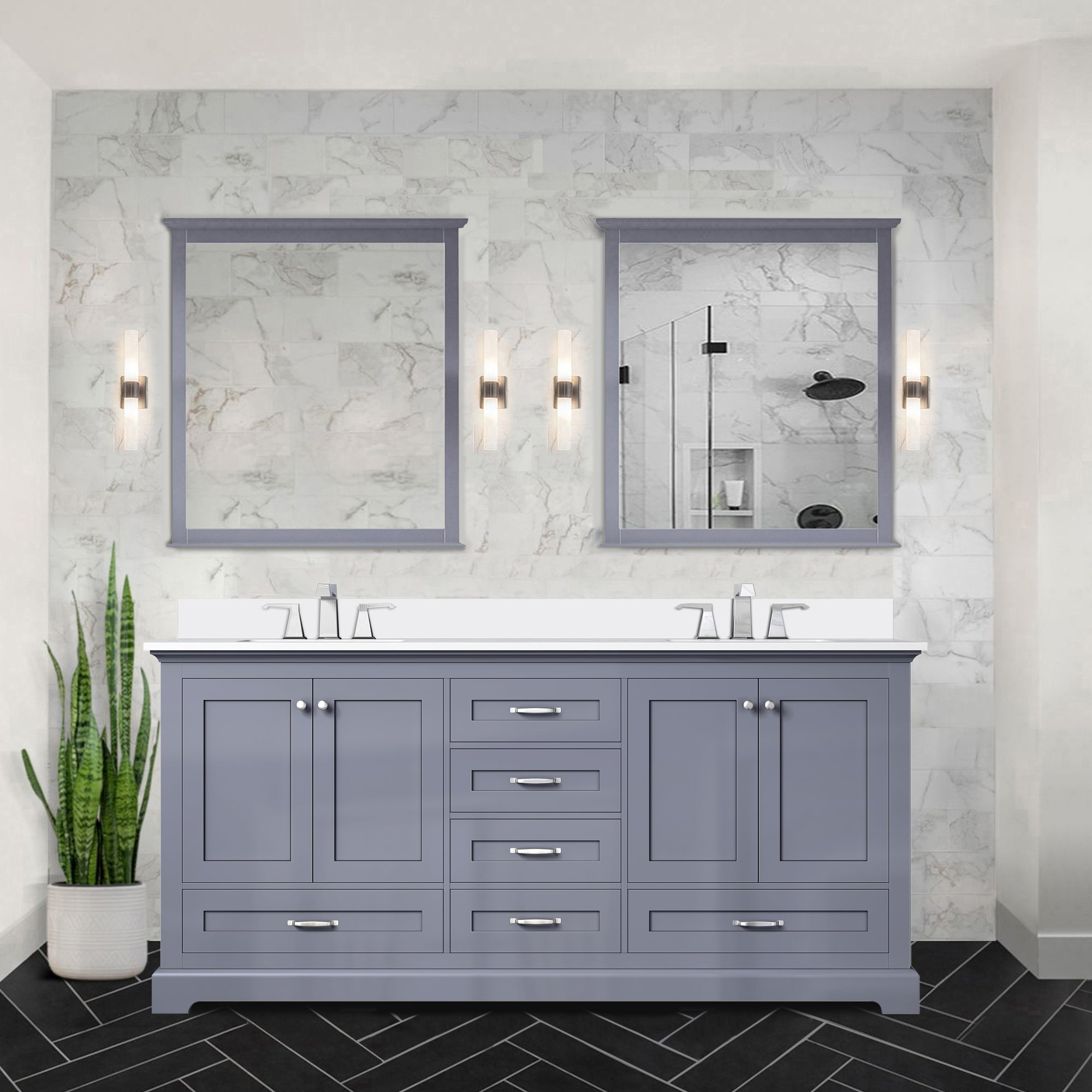 Dark Grey Double Bath Vanity 72 in. W x 22 in. D, with Cultured Marble Top