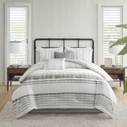 6 Piece Cotton Jacquard Oversized Comforter Set White/Grey Queen
