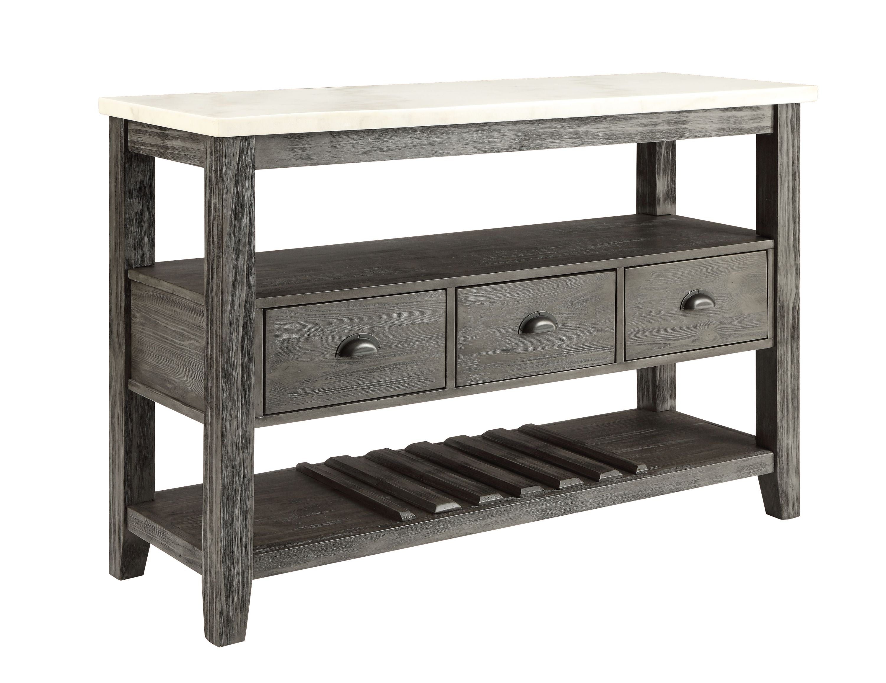 Merel White Marble Top & Gray Oak Finish Server