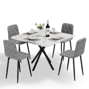 Square Dining Table Set, Mid Century Modern Square Dining Table for 4 Person, Faux Marble Tabletop, Iron Legs, Coffee Table for Kitchen Dining Room, Office, Save Space