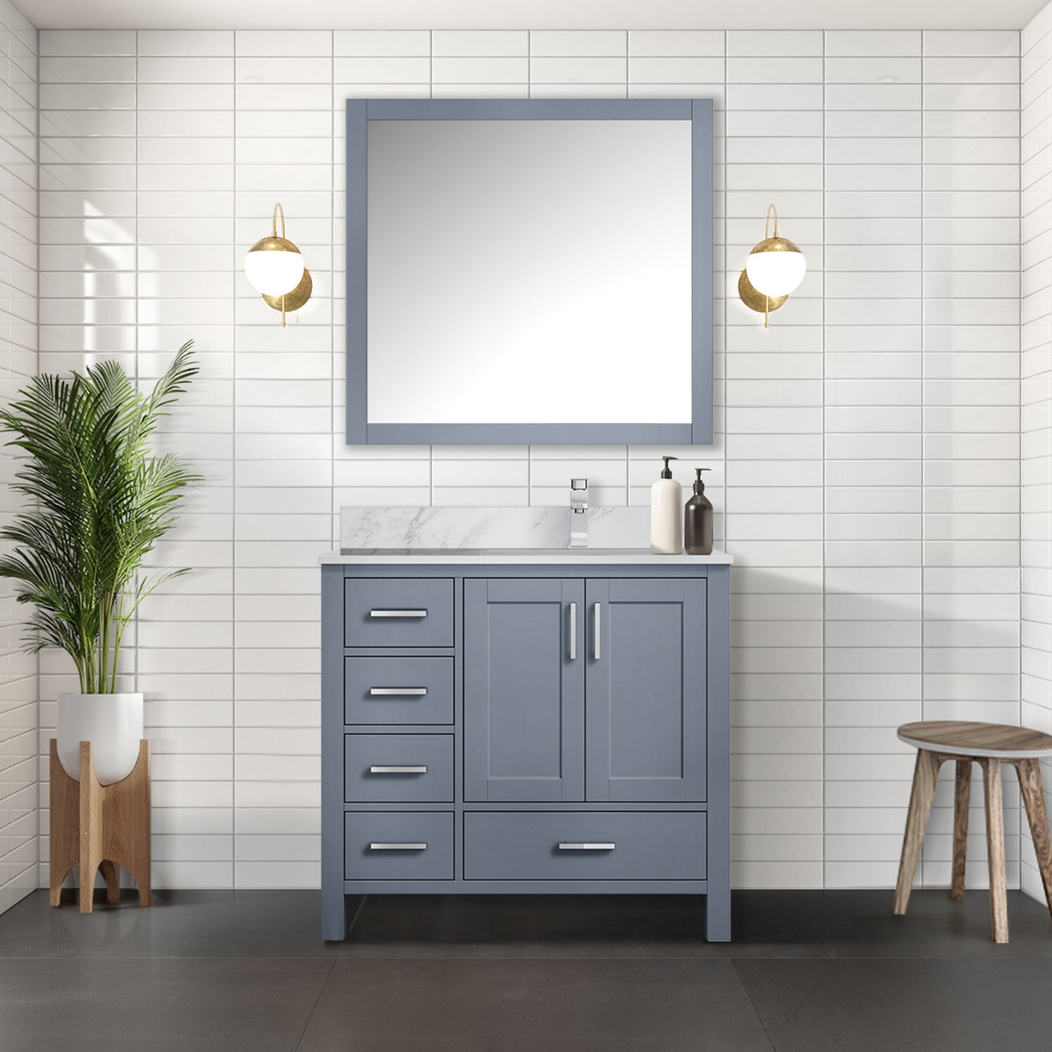 Dark Grey Bath Vanity 36 in. W x 22 in. D, Right Offset