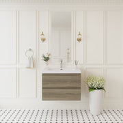 30' Floating Bathroom Vanity with Sink, Modern Wall-Mounted Bathroom Storage Vanity Cabinet with Solid Surface Top Basin and Soft Close Drawers, Ash Grey 24V11-30AG