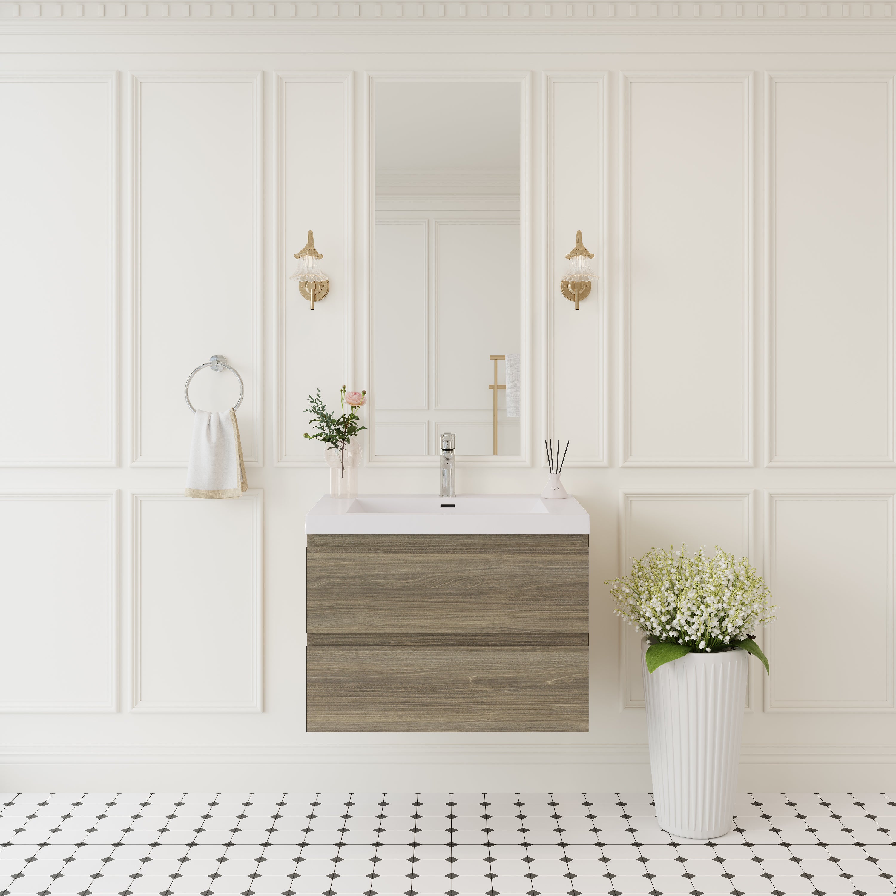 30' Floating Bathroom Vanity with Sink, Modern Wall-Mounted Bathroom Storage Vanity Cabinet with Solid Surface Top Basin and Soft Close Drawers, Ash Grey 24V11-30AG