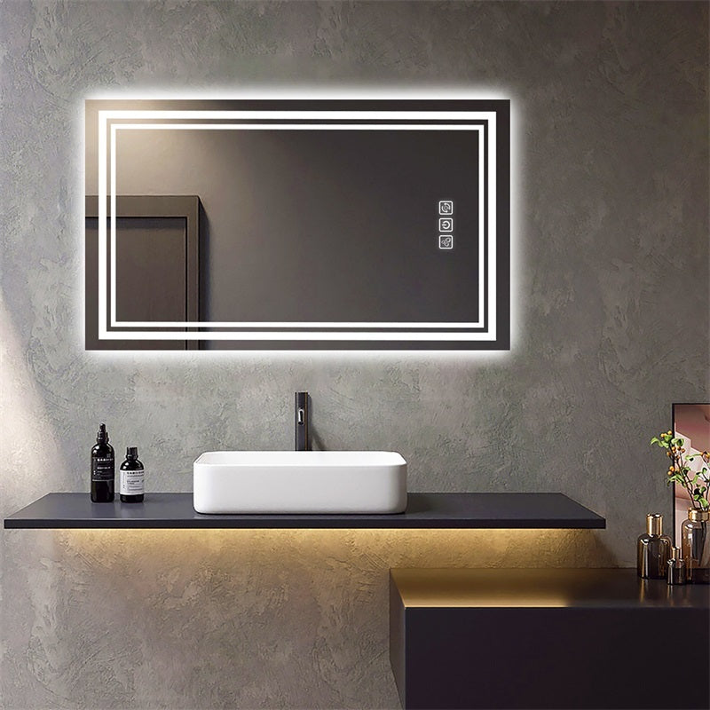 LED Bathroom Mirror 40' x 24' Front and Backlight, 5 Mins Defog, 5MM Full HD Reflected Wall Mounted Vanity Mirror, 3 Colors Stepless Dimmable, CRI90+, Memory Function (Plug-in/Hardwire)