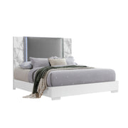 Modern MOON White Marble King 5PC Bedroom Set with LED Lighting and Solid Wood