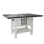 Antique White And Grey Table Top 1pc Counter Height Dining Table w 2x Leaves Under-Table Storage Kitchen Dining Room Solid wood