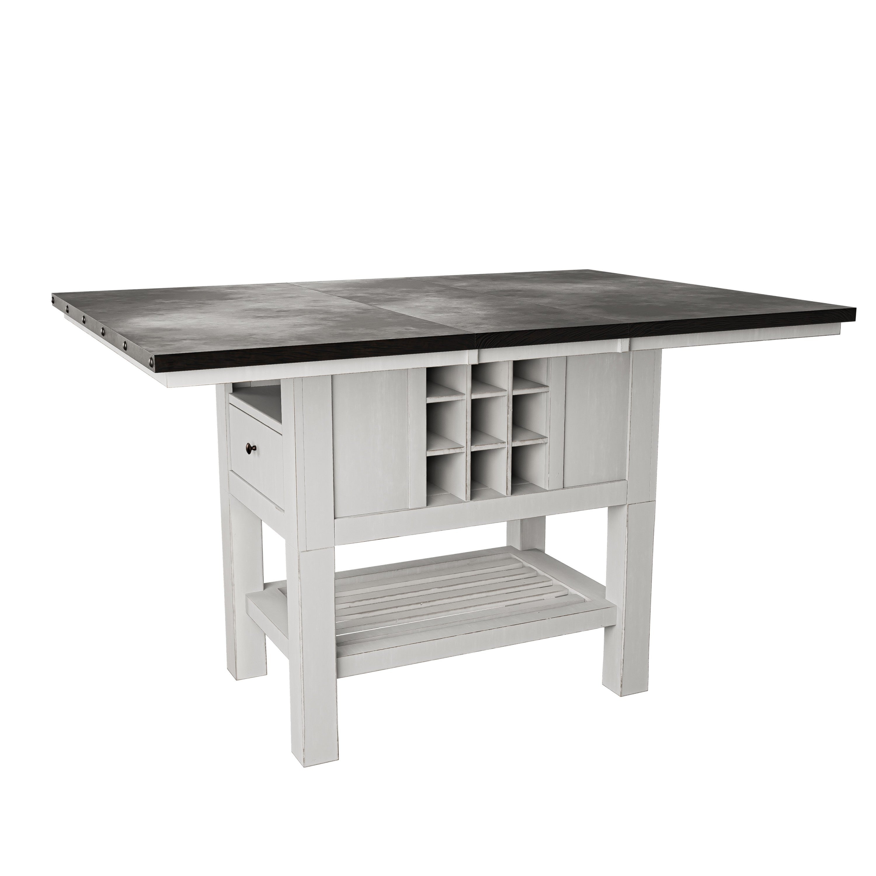 Antique White And Grey Table Top 1pc Counter Height Dining Table w 2x Leaves Under-Table Storage Kitchen Dining Room Solid wood