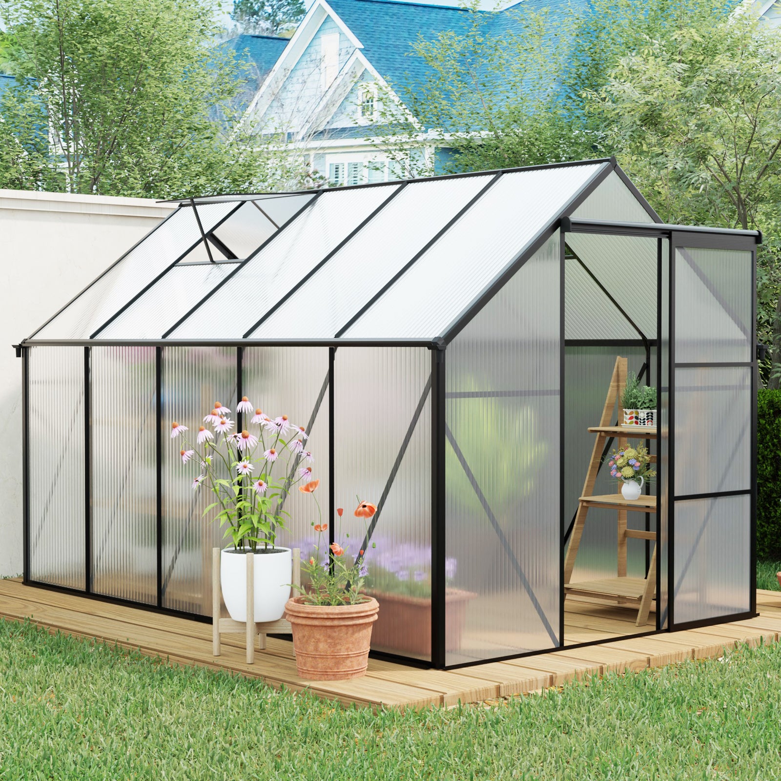 6x10 FT Polycarbonate Greenhouse Raised Base and Anchor Aluminum Heavy Duty Walk-in Greenhouses for Outdoor Backyard in All Season