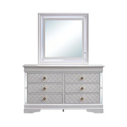 Verona G6735-D Dresser in Pearl White with Gold Handles and Faux Crystal Accents, Wood Veneer Finish, 59-inch Width