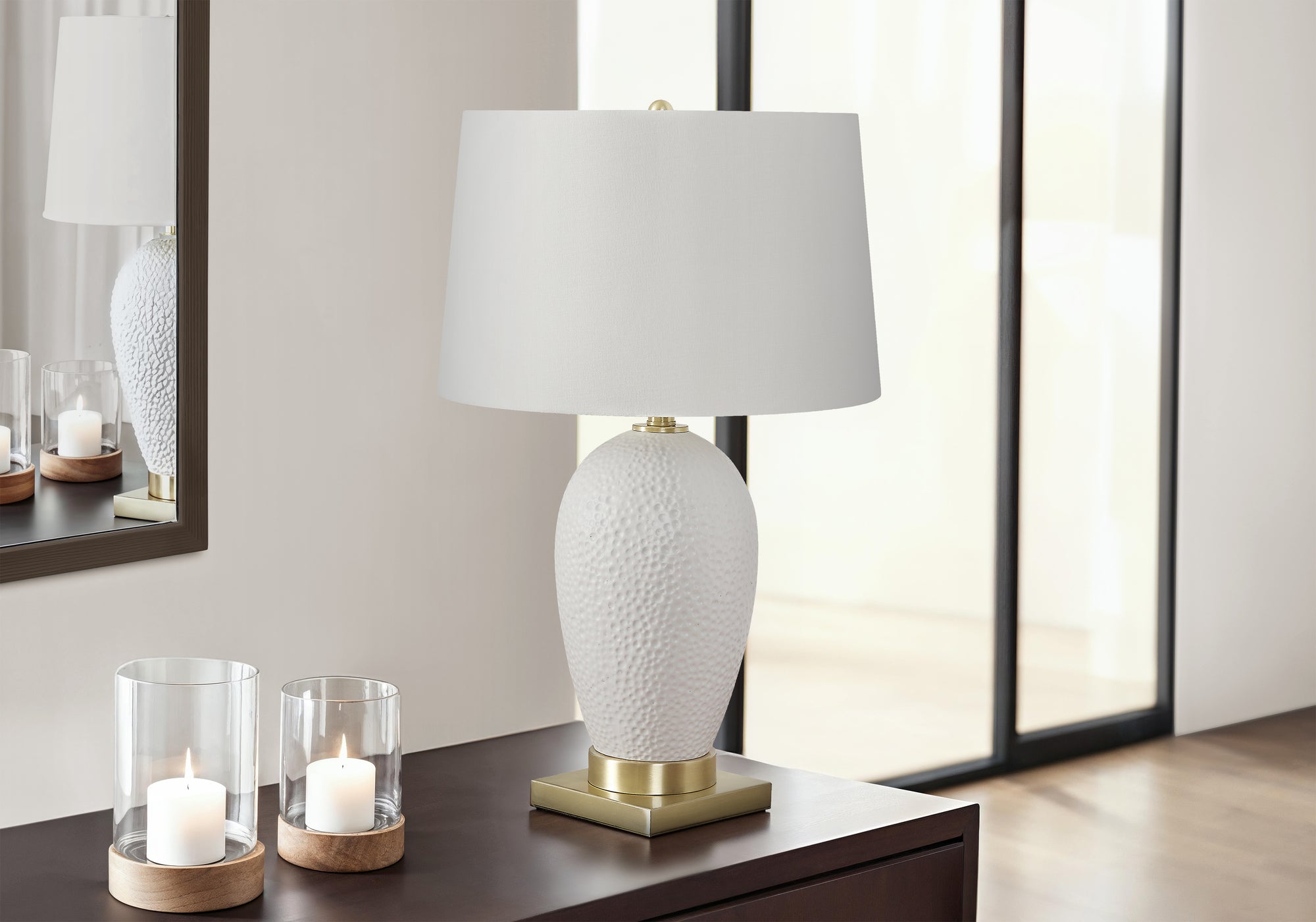 Lighting, 26'h, Table Lamp, White Ceramic, Ivory / Cream Shade, Transitional