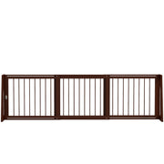 PawHut Freestanding Pet Gate, Wooden Dog Gate with 28'-75' Retractable Length, Support Feet, Non-Slip Mats, 3 Panel Pet Gate for Indoor, Stairway, Doorway, Brown