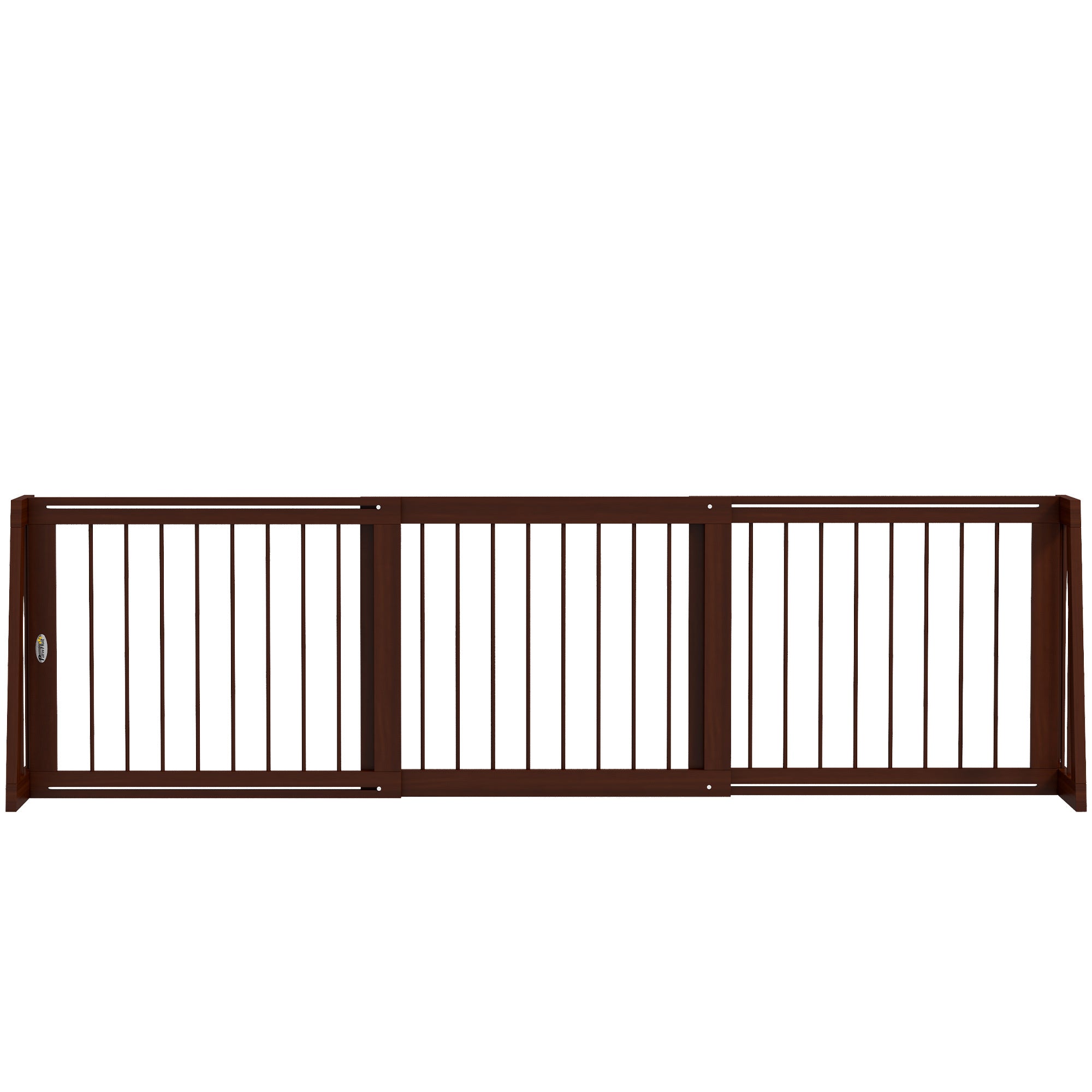 PawHut Freestanding Pet Gate, Wooden Dog Gate with 28'-75' Retractable Length, Support Feet, Non-Slip Mats, 3 Panel Pet Gate for Indoor, Stairway, Doorway, Brown