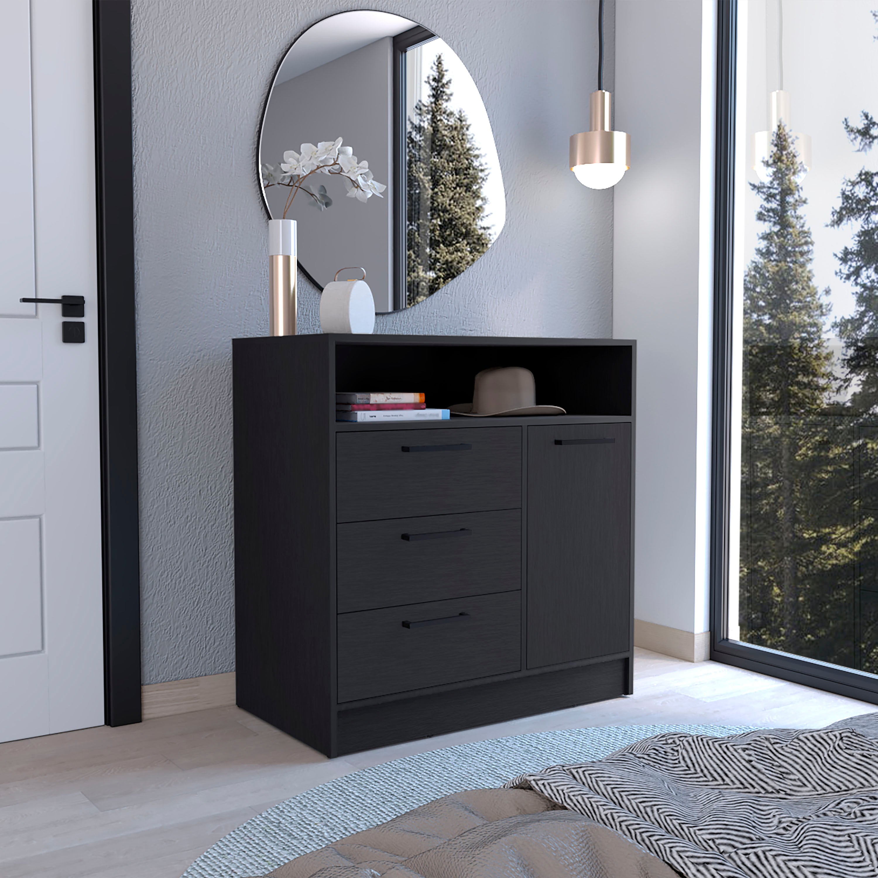 Omaha Dresser Multi-Storage Compact Unit with Spacious 3 Drawers and Cabinet