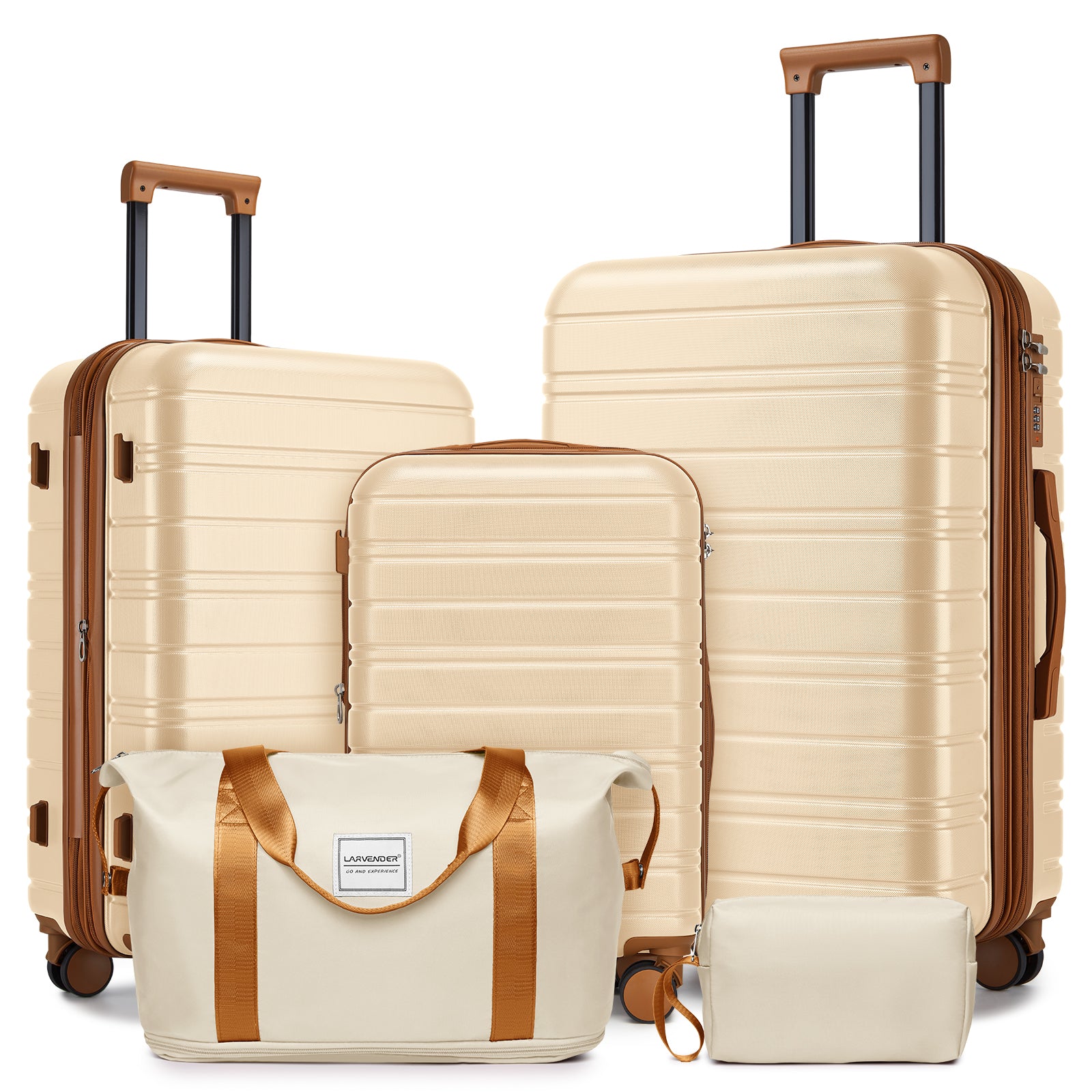 Luggage Sets 5 Piece with Duffel Bags, Hardside Expandable Suitcases with Spinner Wheels, Cream