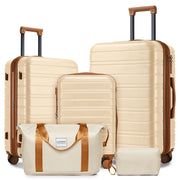 Luggage Sets 5 Piece with Duffel Bags, Hardside Expandable Suitcases with Spinner Wheels, Cream