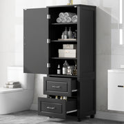 Tall Bathroom Storage Cabinet, Freestanding Storage Cabinet with Two Drawers and Adjustable Shelf, MDF Board with Painted Finish, Black (Old Sku:WF312728AAB)