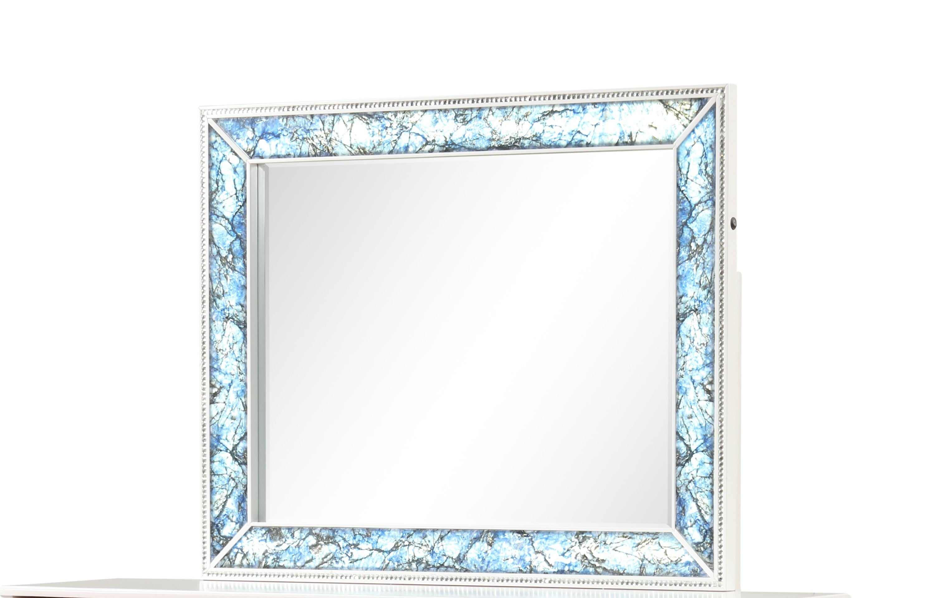 Laguna Modern Style Mirror Made (INCLUDES ONLY MIRROR) with Wood and Crystal Accents in White(NJ INVENTORY)
